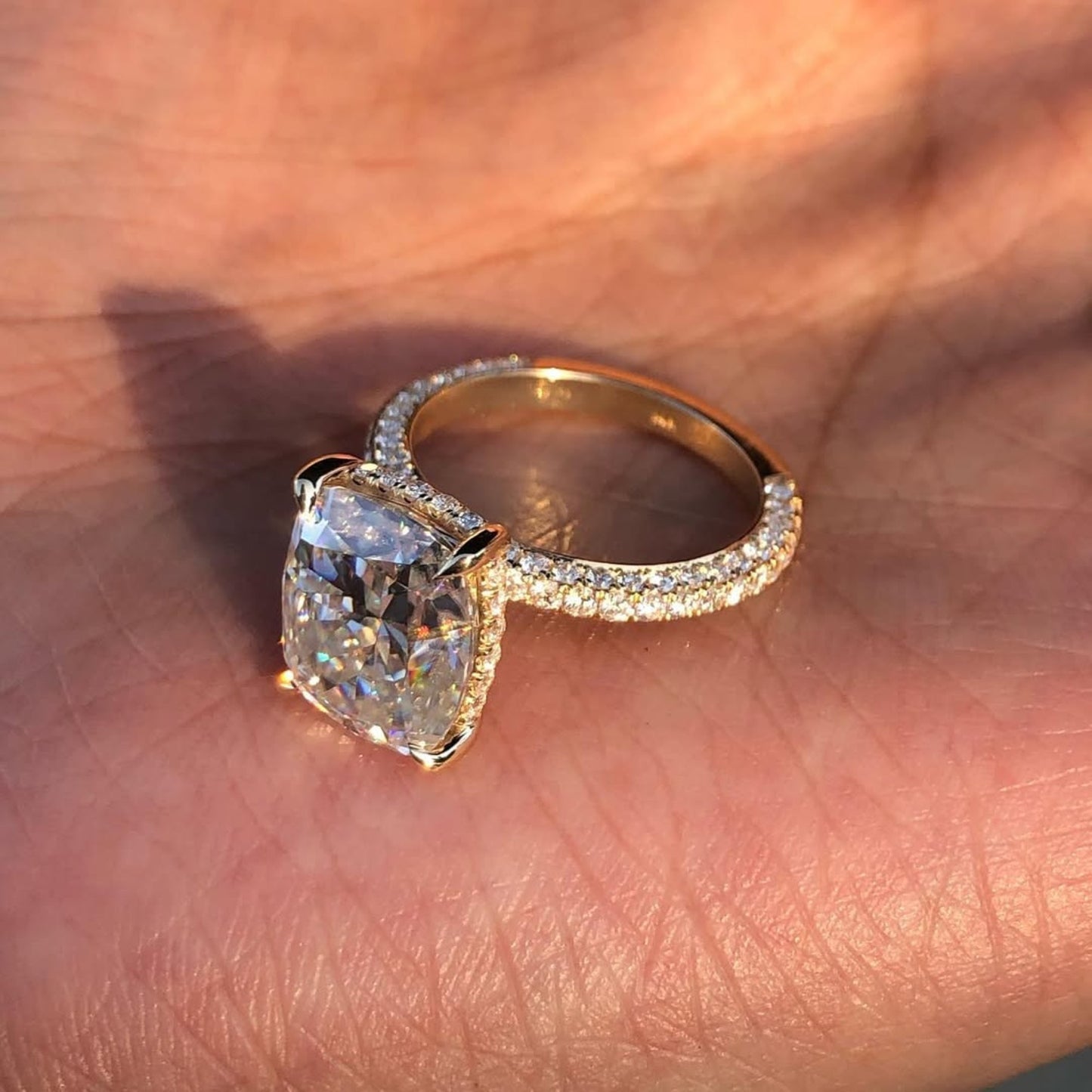 elongated cushion cut lab grown engagement ring hidden halo ring solid gold wedding ring anniversary ring elongated diamond ring