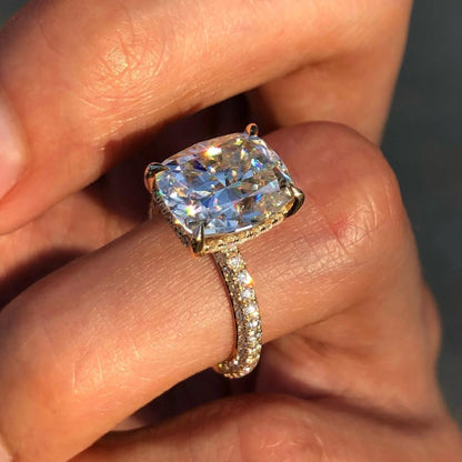 Elongated Cushion Cut Lab Grown Engagement Ring Hidden Halo Ring Solid Gold Wedding Ring Anniversary Ring Elongated Diamond Ring