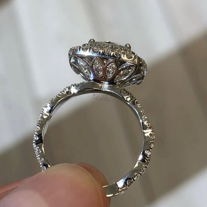 Round Cut Lab Grown Ring Round Double Halo Engagement Ring Tulip Set Twisted Band Ring White Gold Wedding Ring  Anniversary Ring