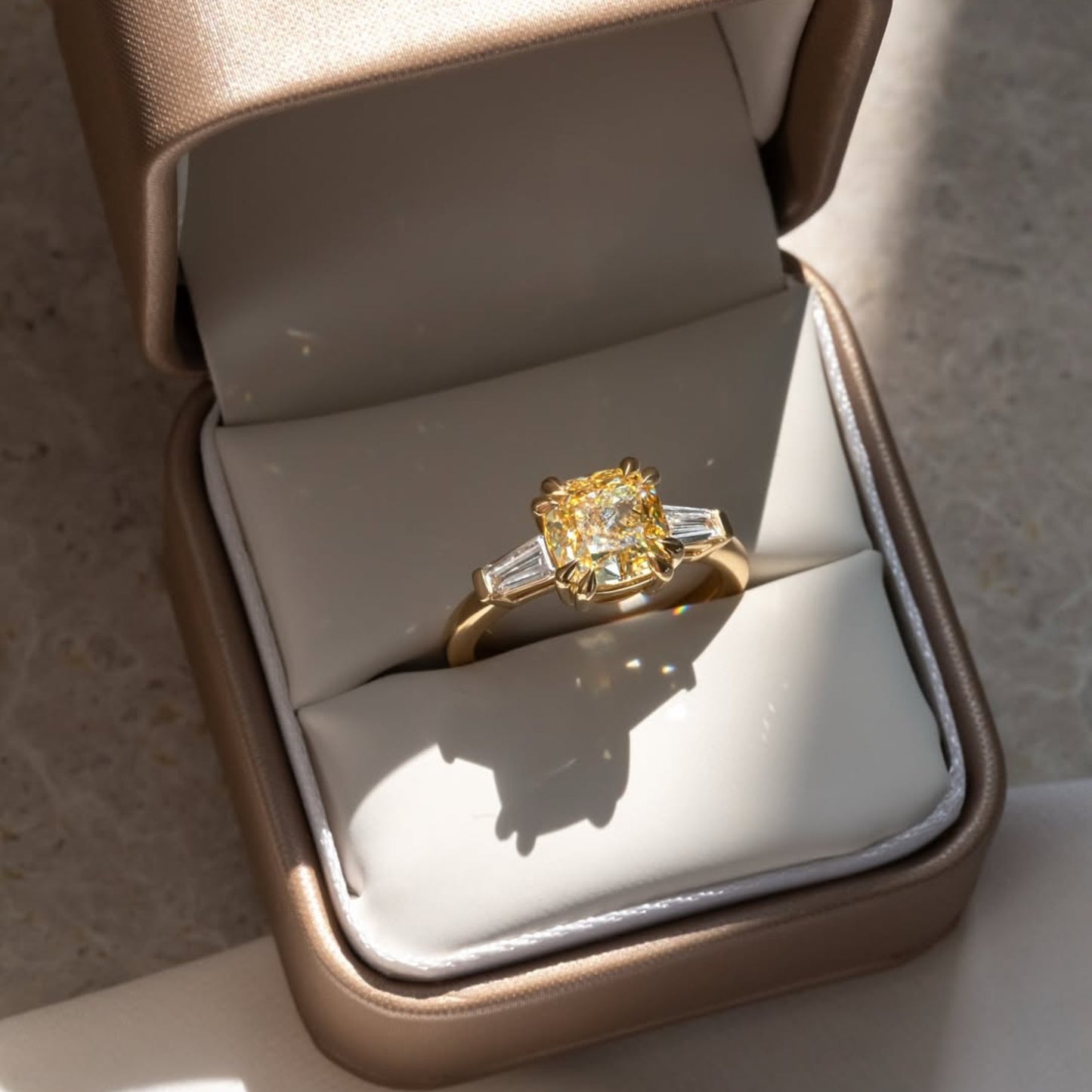 1.00 ct canary yellow cushion cut moissanite ring cushion three stone engagement ring double claw prong gold wedding ring anniversary ring