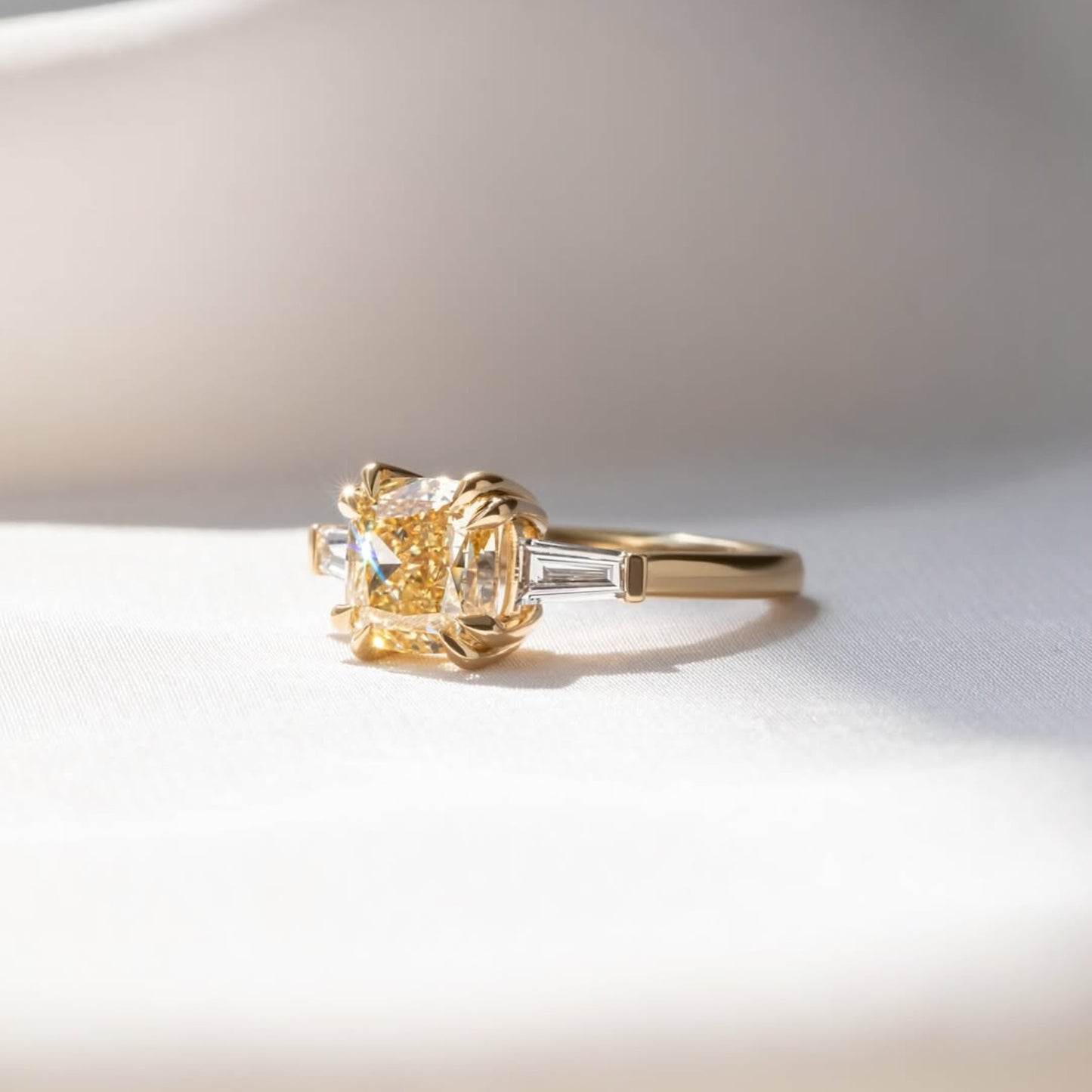 1.00 ct canary yellow cushion cut moissanite ring cushion three stone engagement ring double claw prong gold wedding ring anniversary ring