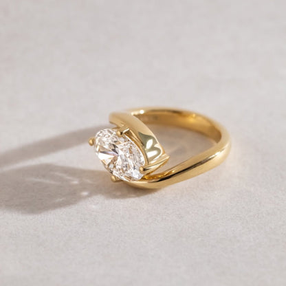 East West Oval Cut Moissanite Engagement Ring Solid Gold Solitaire Ring Wedding Rings For Women Horizontal Ring Anniversary Ring