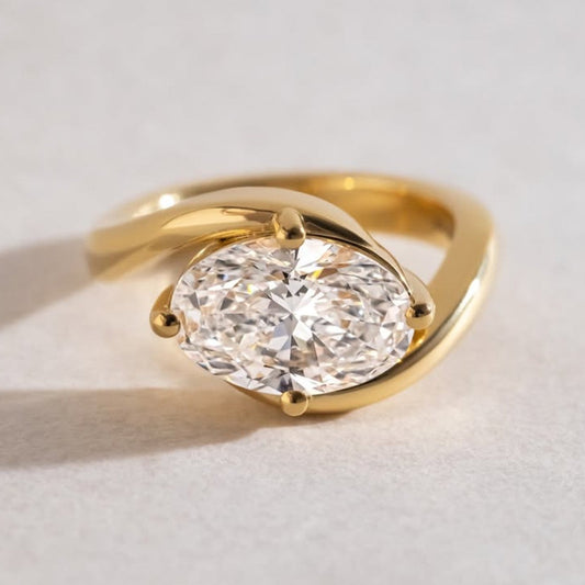 East West Oval Cut Moissanite Engagement Ring Solid Gold Solitaire Ring Wedding Rings For Women Horizontal Ring Anniversary Ring