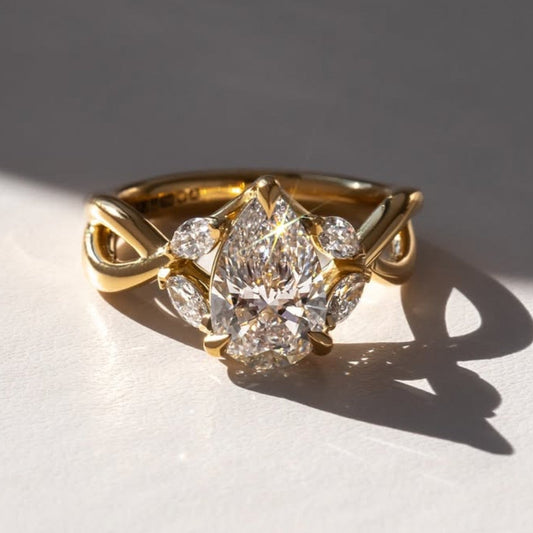 Cluster Pear Cut Engagement Ring Pear Art Deco Moissanite Ring Solid Gold Wedding Ring Anniversary Rings For Women Teardrop Ring