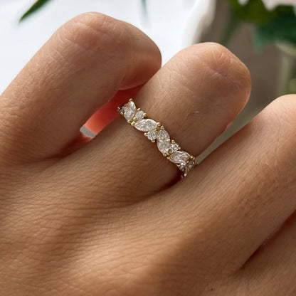 Marquise And Round Cut Moissanite Band Minimalist Wedding Band Gold Matching Band Stackable Band Anniversary Band For Her Promise Band