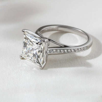 Cathedral Set  Princess Cut Lab grown Engagement Ring White Gold Wedding Ring Anniversary Rings For Women Handmade Promise Ring