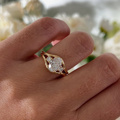 Thee Stone Oval Cut Lab Grown Engagement Ring Gold Wedding Ring For Women Past Present Future Ring Anniversary Ring Promise Ring