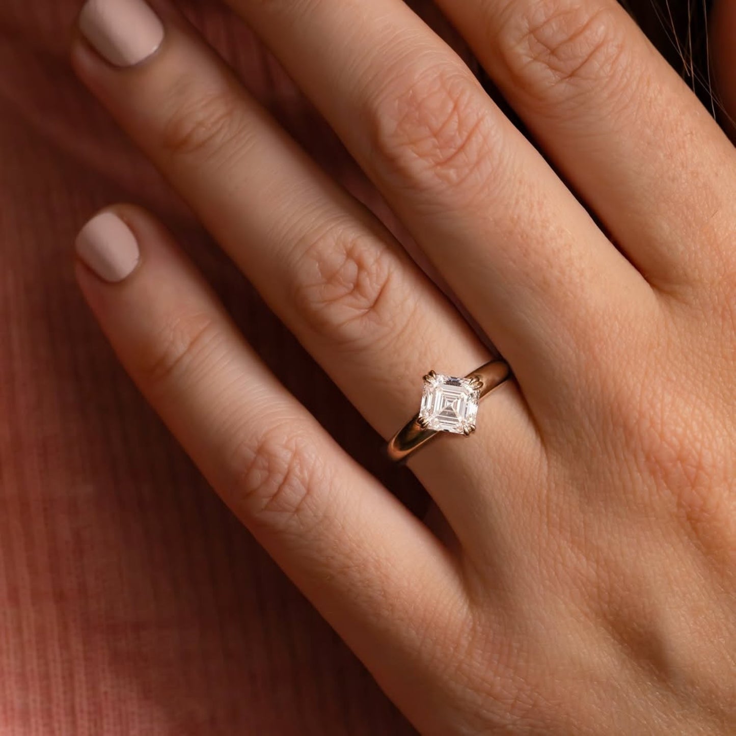 east west asscher cut lab grown engagement ring double claw prong gold solitaire ring horizontal ring wedding ring promise ring