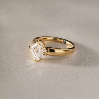 East West Asscher Cut Lab Grown Engagement Ring Double Claw Prong Gold Solitaire Ring Horizontal Ring Wedding Ring Promise Ring