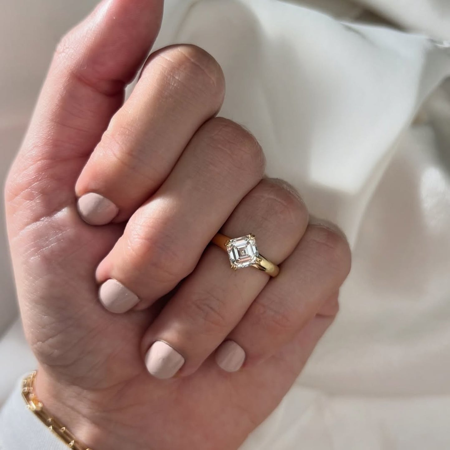 east west asscher cut lab grown engagement ring double claw prong gold solitaire ring horizontal ring wedding ring promise ring