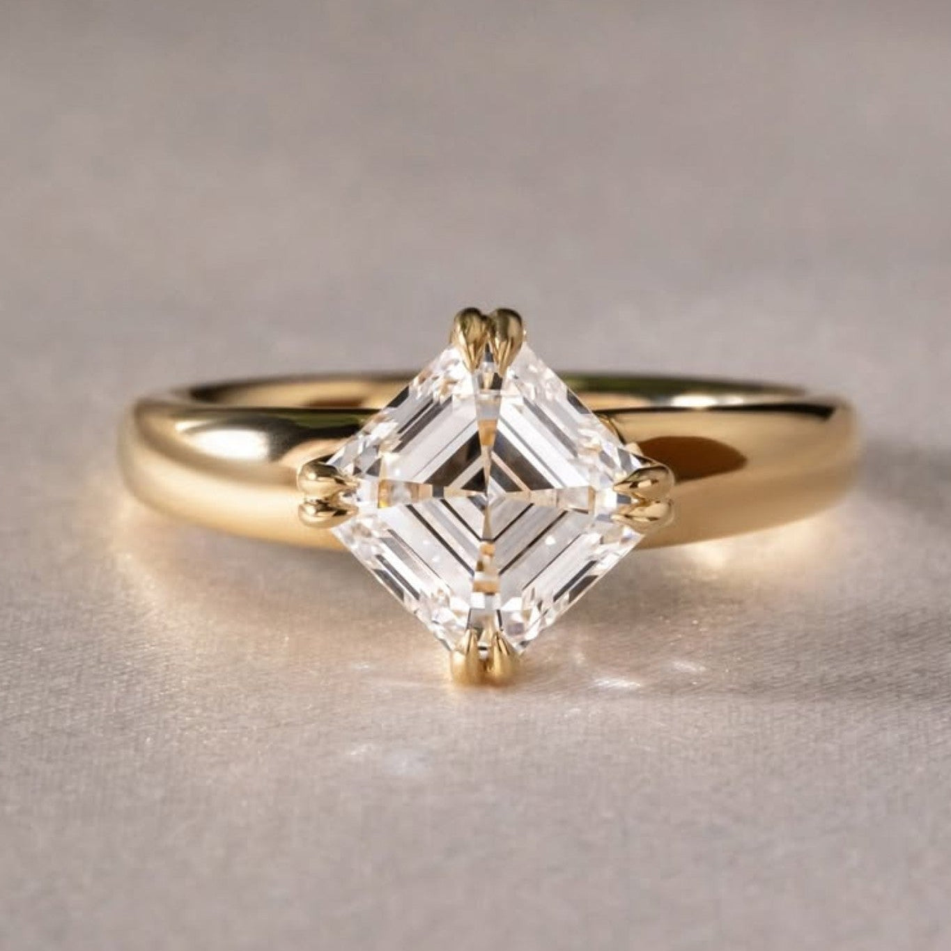 east west asscher cut lab grown engagement ring double claw prong gold solitaire ring horizontal ring wedding ring promise ring