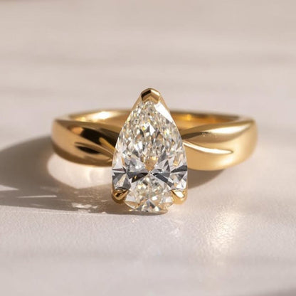 Pear Moissanite Engagement Ring Tulip Set Solid Gold Wedding Ring Teardrop Anniversary Ring For Women Promise Ring Gift For Her
