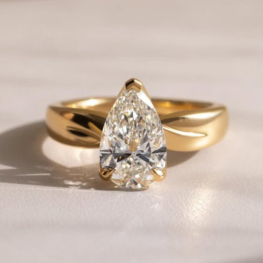 2.50 CT Pear Lab Grown Engagement Ring Tulip Set Solid Gold Wedding Ring Teardrop Anniversary Ring For Women Promise Ring Gift For Her