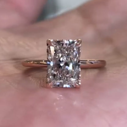 Radiant Cut Moissanite Diamond Solitaire Engagement Ring in Rose Gold