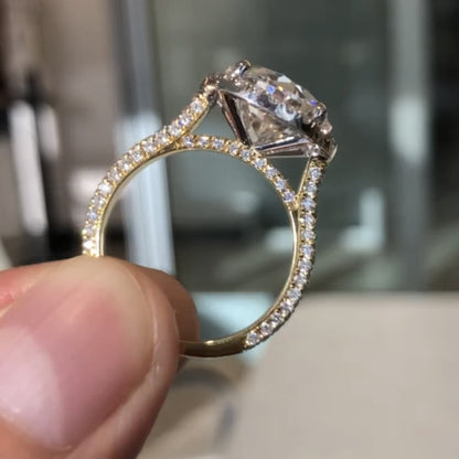 Round Cut Halo Set Lab Grown Engagement Ring Hidden Halo Solid Gold Wedding Ring For Girls Anniversary Ring Handmade Promise Ring