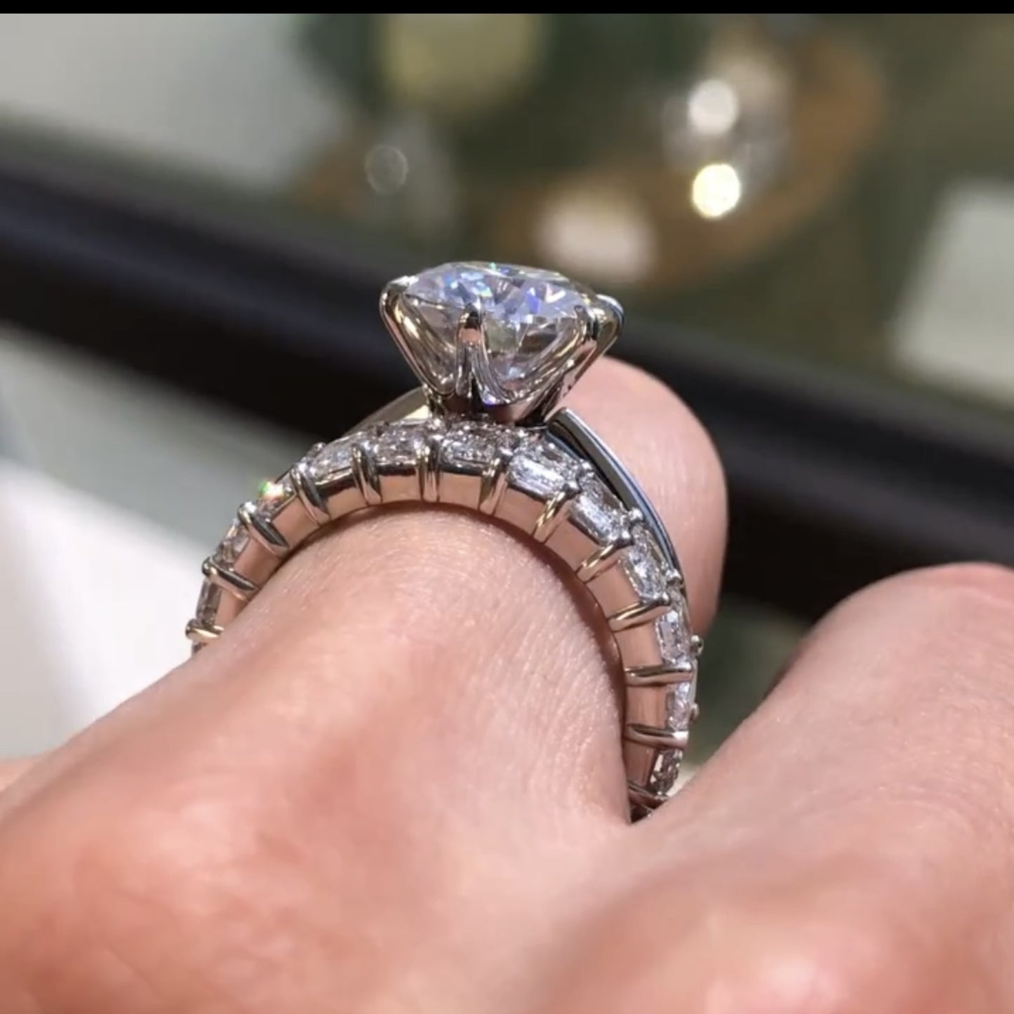 round lab grown engagement ring set solitaire ring with matching band bridal set  white gold wedding ring set anniversary ring set