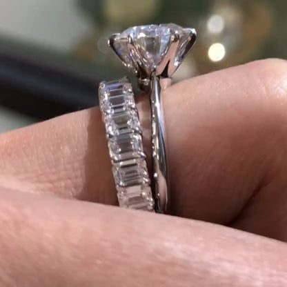 Round Lab Grown Engagement Ring Set Solitaire Ring With Matching Band Bridal Set  White Gold Wedding Ring Set Anniversary Ring Set