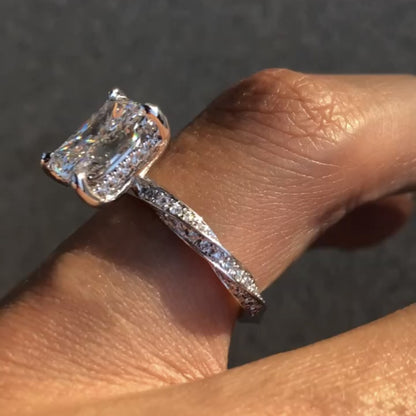Radiant Cut Lab Grown Engagement Ring Twisted Band Hidden Halo Ring White Gold Wedding Ring Bridal Ring Anniversary Ring For Women