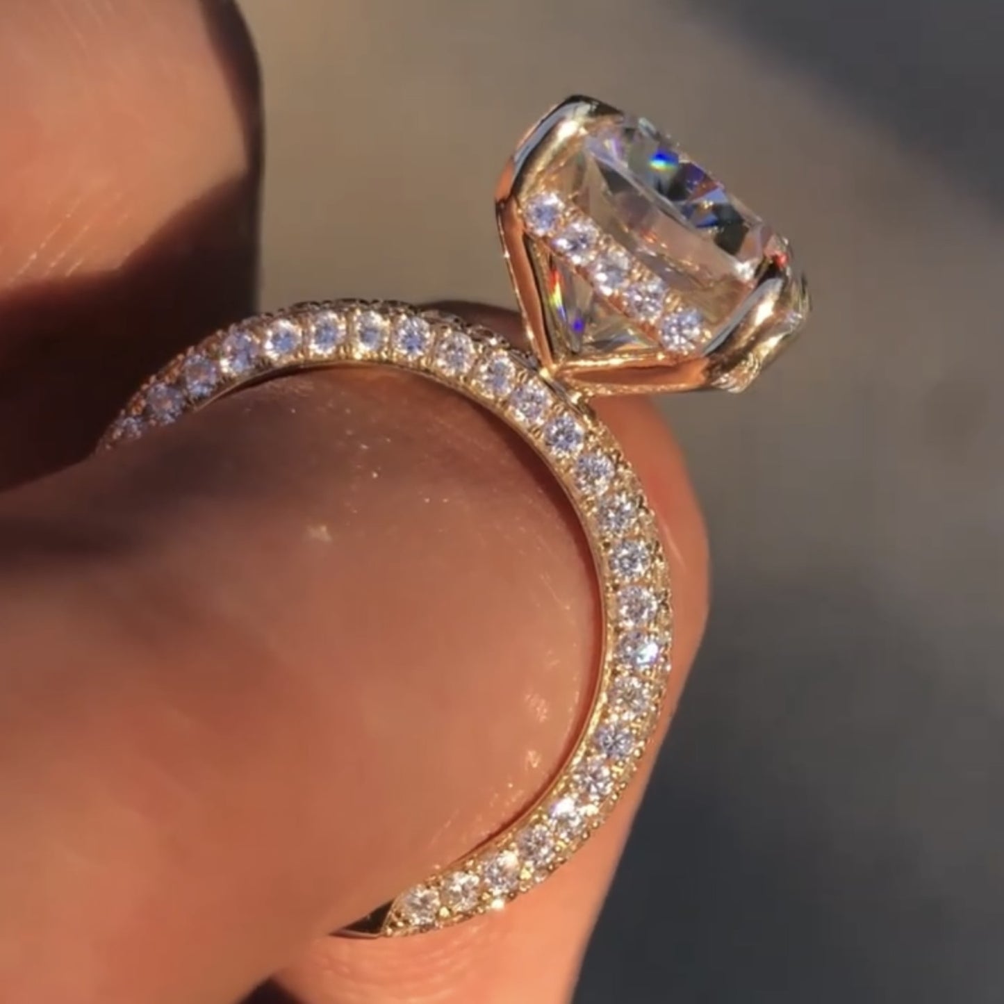 elongated cushion cut lab grown engagement ring hidden halo ring solid gold wedding ring anniversary ring elongated diamond ring