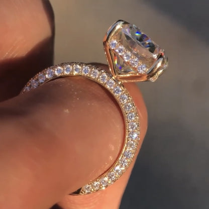 Elongated Cushion Cut Lab Grown Engagement Ring Hidden Halo Ring Solid Gold Wedding Ring Anniversary Ring Elongated Diamond Ring