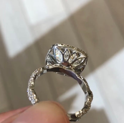Round Cut Lab Grown Ring Round Double Halo Engagement Ring Tulip Set Twisted Band Ring White Gold Wedding Ring  Anniversary Ring