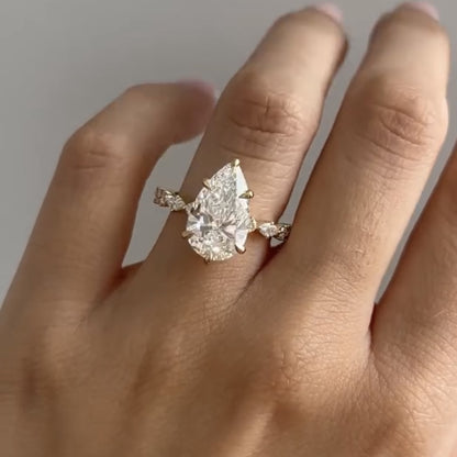 Pear Cut Moissanite Engagement Ring Solid Gold Wedding Ring Teardrop Ring Anniversary Rings For Women Handmade Ring Promise Ring
