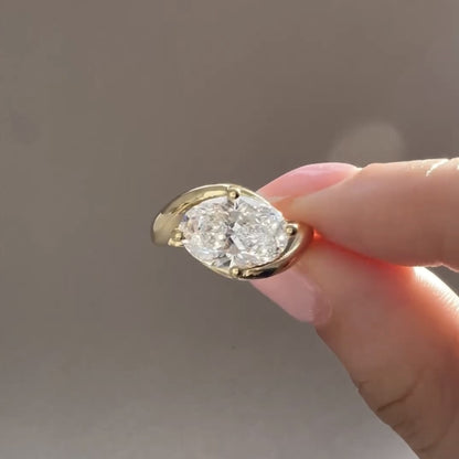 East West Oval Cut Moissanite Engagement Ring Solid Gold Solitaire Ring Wedding Rings For Women Horizontal Ring Anniversary Ring