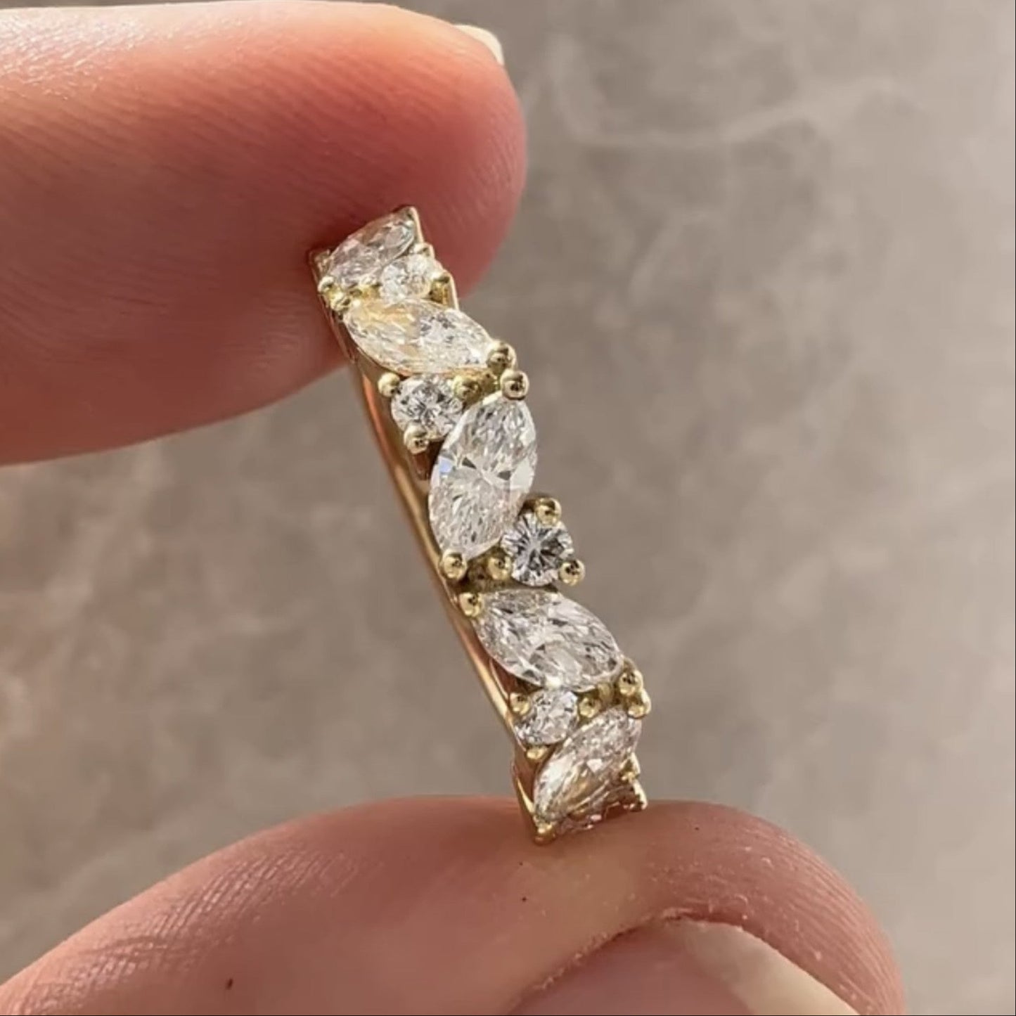 marquise and round cut moissanite band minimalist wedding band gold matching band stackable band anniversary band for her promise band