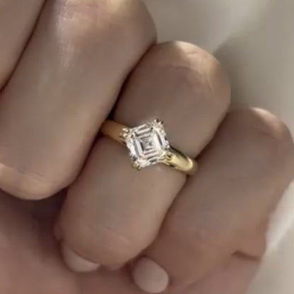 East West Asscher Cut Lab Grown Engagement Ring Double Claw Prong Gold Solitaire Ring Horizontal Ring Wedding Ring Promise Ring