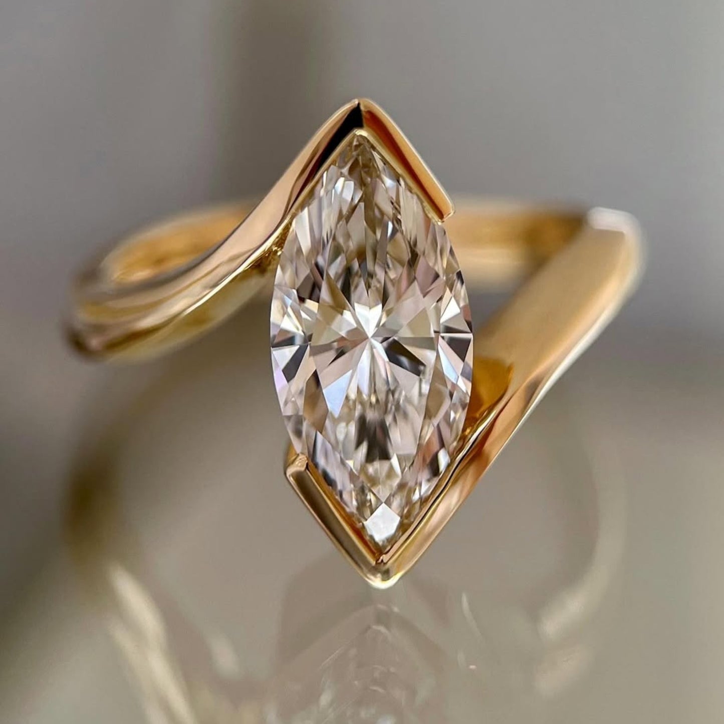 half bezel set marquise cut engagement ring bypass moissanite ring solid gold wedding ring anniversary rings for women promise ring