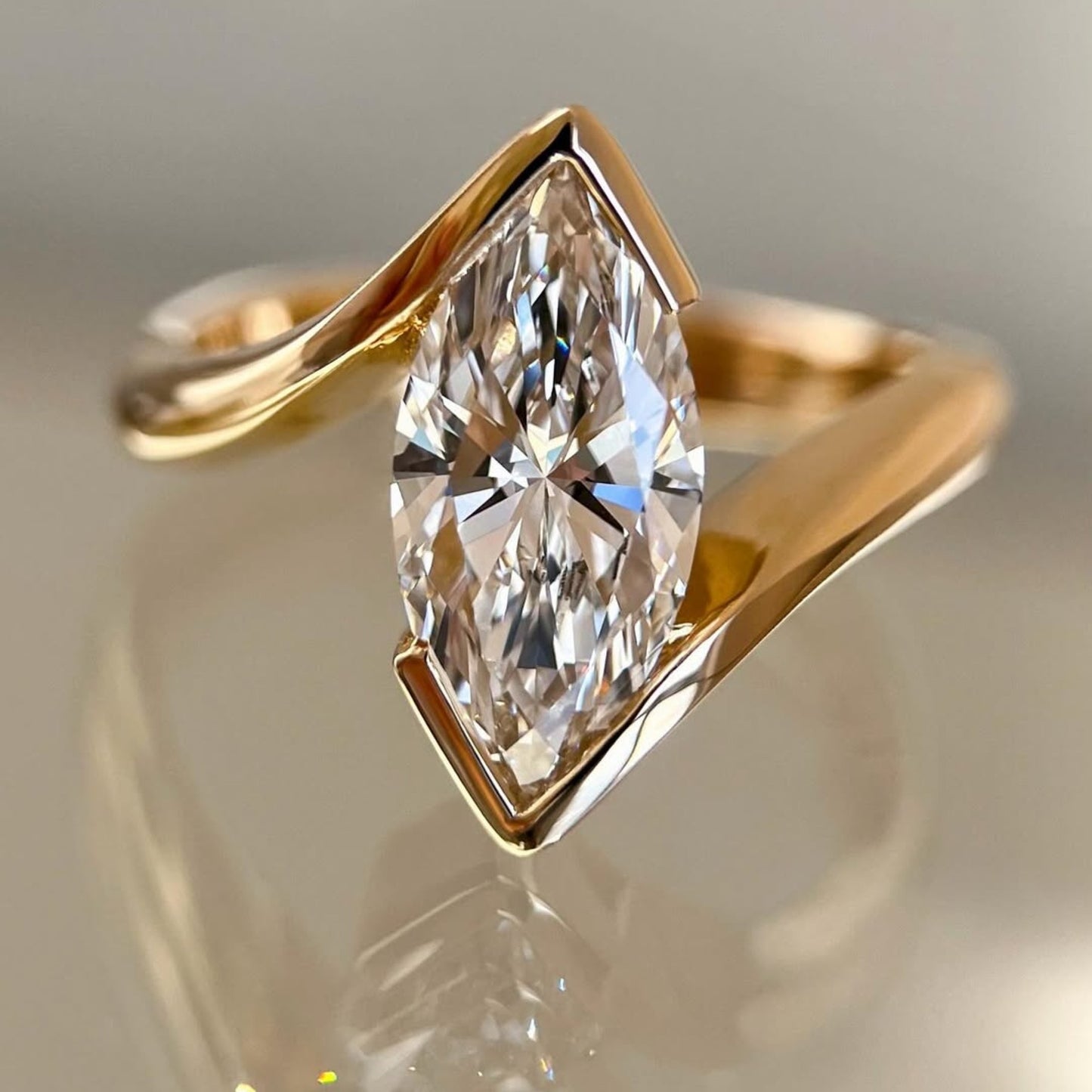 half bezel set marquise cut engagement ring bypass moissanite ring solid gold wedding ring anniversary rings for women promise ring