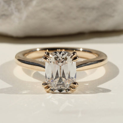 Old Mine Elongated Cushion Lab Grown Engagement Ring Vintage Double Claw Prong Ring Tulip Set Solid Gold Wedding Rings For Women