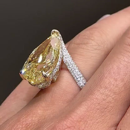 Champagne Yellow Pear Cut Moissanite Engagement Ring  Wedding Ring Color Stone Ring Anniversary Rings For Women Teardrop Ring