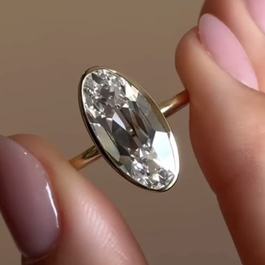Old Mine Elongated Oval Moissanite Bezel Set Engagement Ring  Solitaire Ring Wedding Ring Anniversary Ring