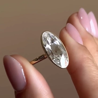 Old Mine Elongated Oval Lab Grown Bezel Set Engagement Ring  Solitaire Ring Wedding Ring Anniversary Ring