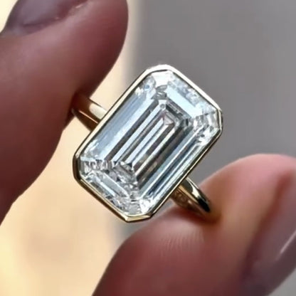 Bezel Set  Emerald Cut Moissanite Engagement Ring  Solitaire Ring Wedding Ring Anniversary Rings For Women Promise Ring