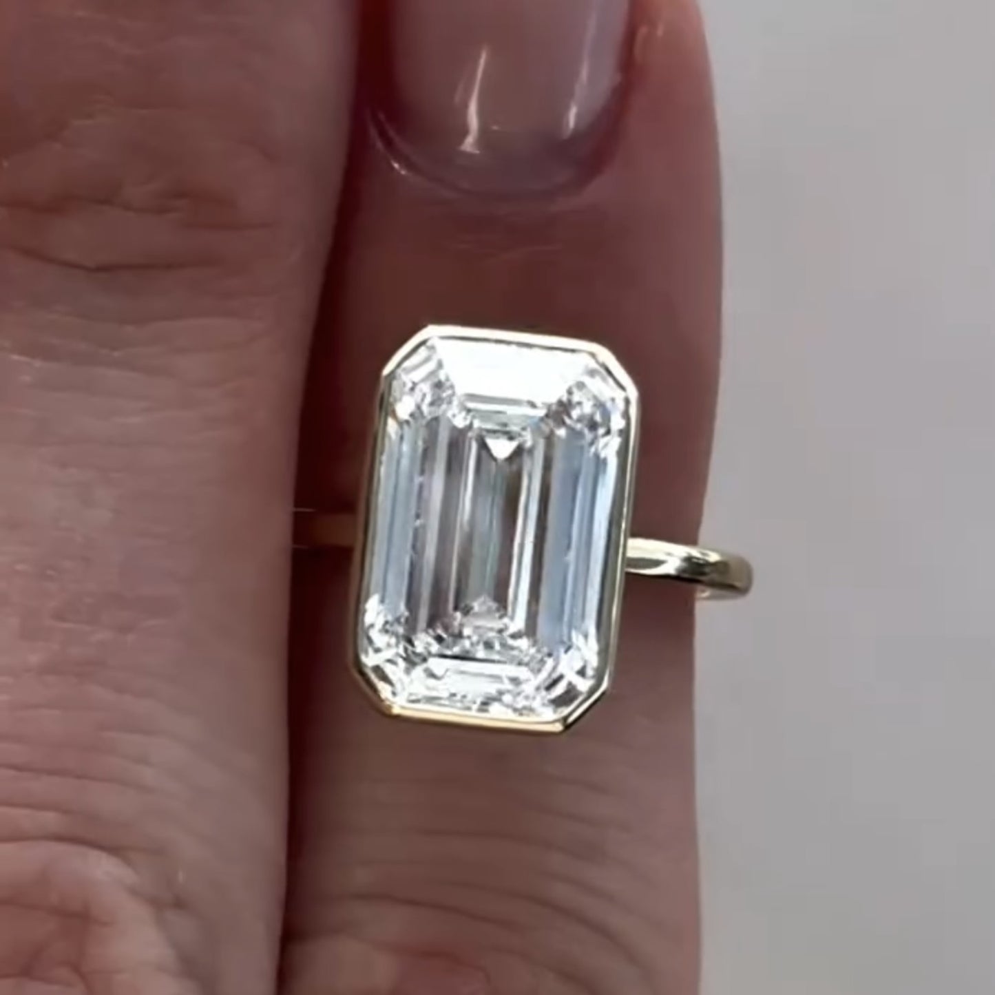 bezel set  emerald cut moissanite engagement ring  solitaire ring wedding ring anniversary rings for women promise ring