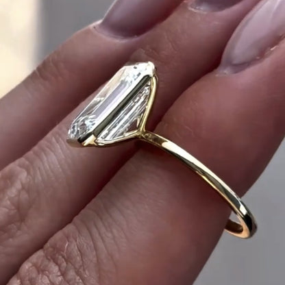 Bezel Set  Emerald Cut Moissanite Engagement Ring  Solitaire Ring Wedding Ring Anniversary Rings For Women Promise Ring