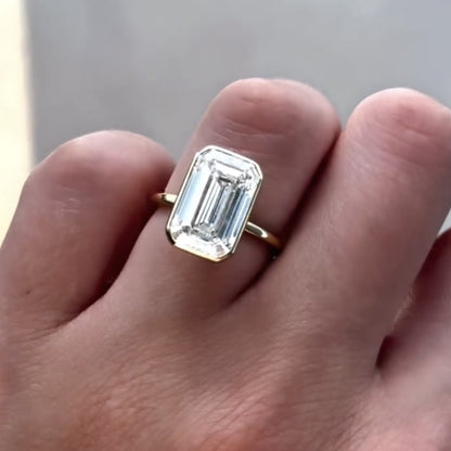 Bezel Set  Emerald Cut Moissanite Engagement Ring  Solitaire Ring Wedding Ring Anniversary Rings For Women Promise Ring