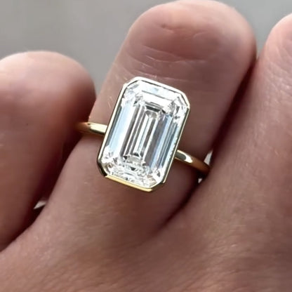 Bezel Set  Emerald Cut Moissanite Engagement Ring  Solitaire Ring Wedding Ring Anniversary Rings For Women Promise Ring