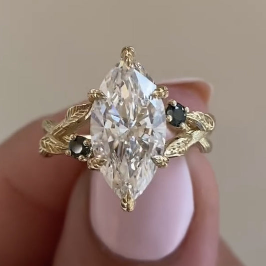 Vintage Marquise Cut Moissanite Engagement Ring Twisted Band Art Deco Ring Nature Inspired Wedding Ring Anniversary Ring
