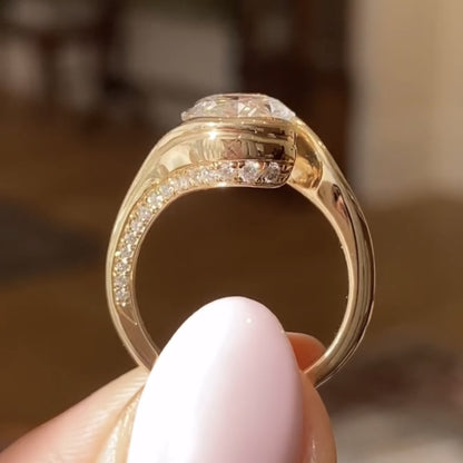 Oval Cut Bypass Engagement Ring Oval Half Bezel Set Lab Grown Ring Solid Gold Wedding Ring For Women Anniversary Ring Promise Ring