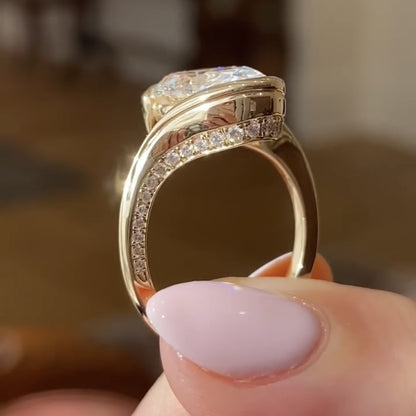 Oval Cut Bypass Engagement Ring Oval Half Bezel Set Lab Grown Ring Solid Gold Wedding Ring For Women Anniversary Ring Promise Ring