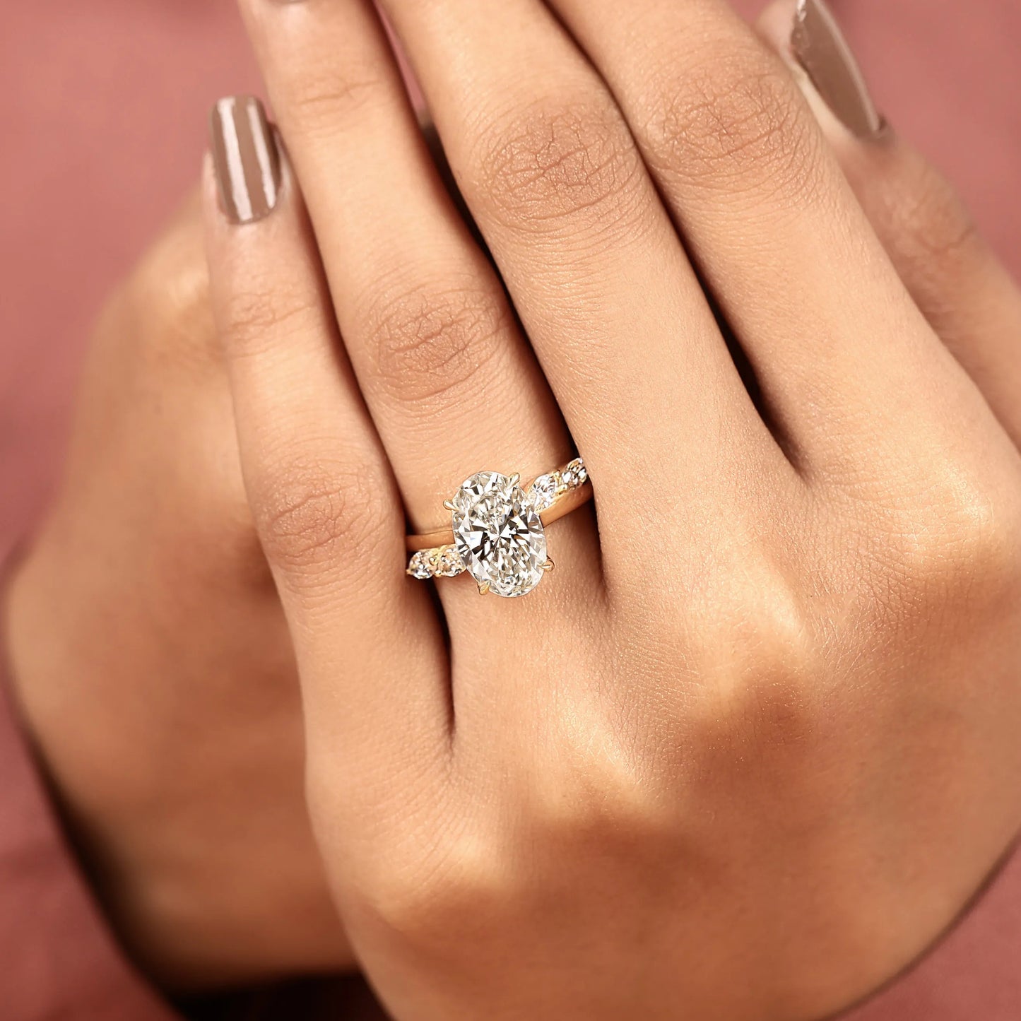 nature inspired oval cut lab grown diamond engagement ring side stone marquise wedding ring