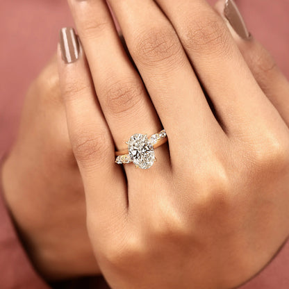 Nature Inspired Oval Cut Lab Grown Diamond Engagement Ring Side Stone Marquise Wedding Ring
