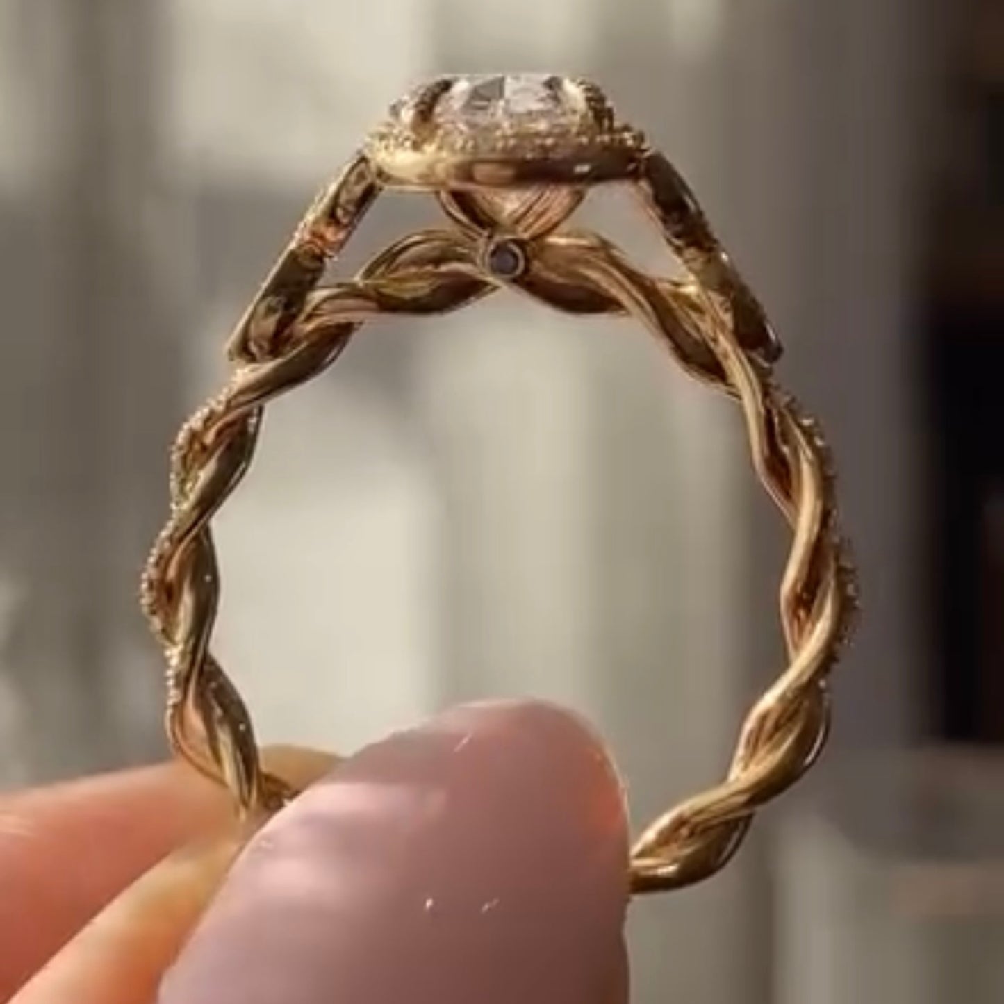 oval cut moissanite diamond ring halo set twisted band ring