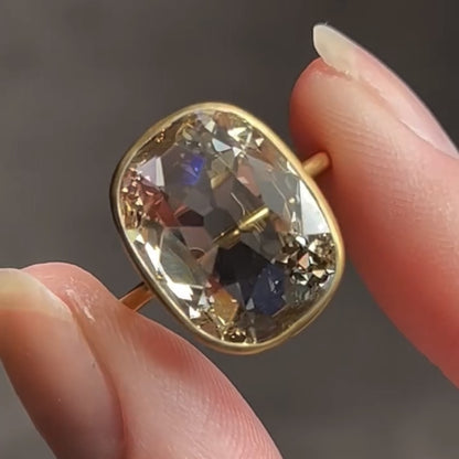 Old Mine Brown Elongated Cushion Engagement Ring Bezel Set Moissanite Vintage Ring Wedding Ring Anniversary Ring