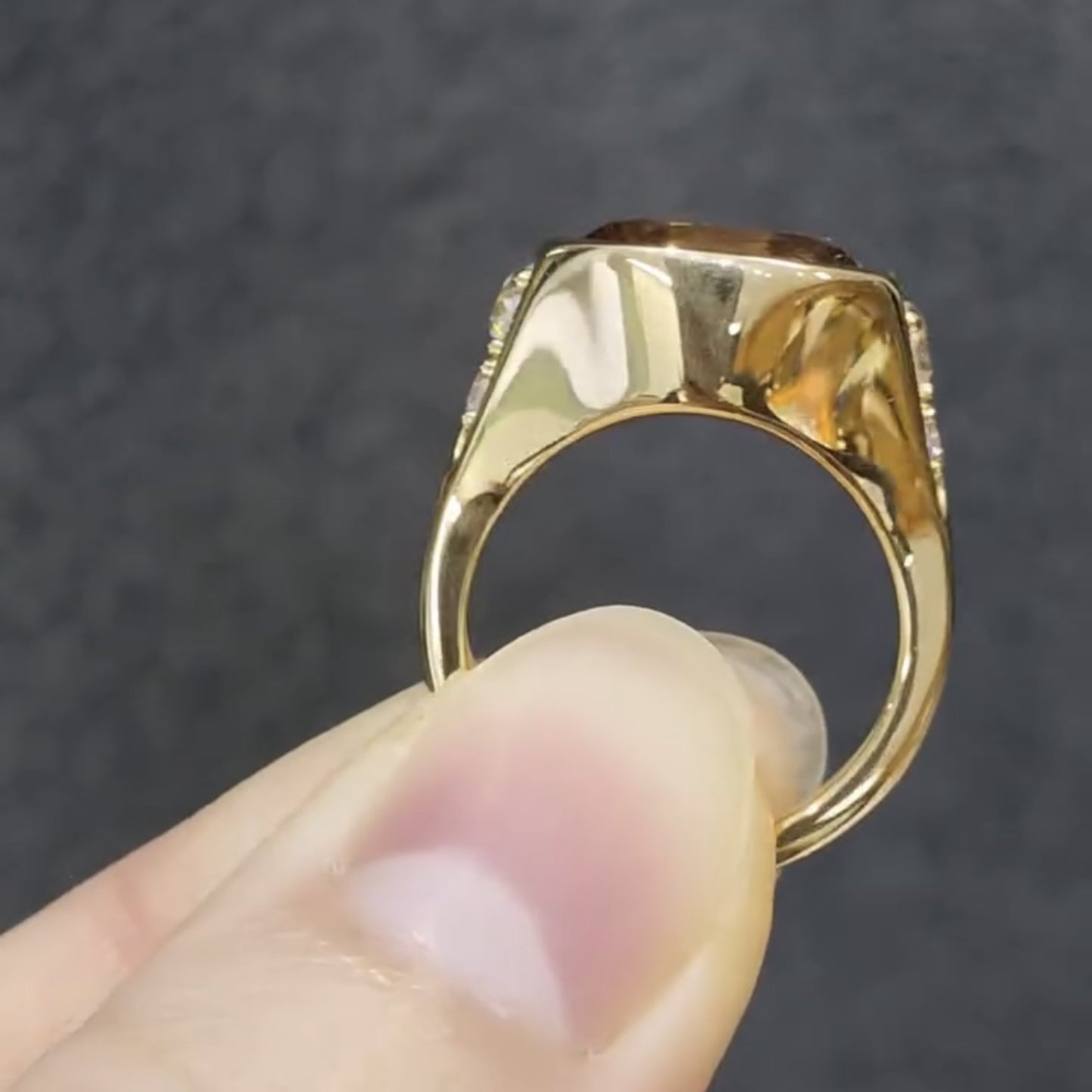 brown elongated cushion cut old mine moissanite ring east west bezel set cushion engagement ring gold wedding ring promise ring