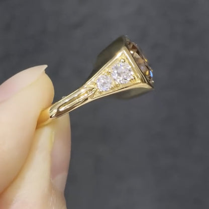 Brown Elongated Cushion Cut Old Mine Moissanite Ring East West Bezel Set Cushion Engagement Ring Gold Wedding Ring Promise Ring