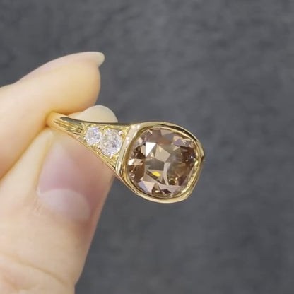 Brown Elongated Cushion Cut Old Mine Moissanite Ring East West Bezel Set Cushion Engagement Ring Gold Wedding Ring Promise Ring